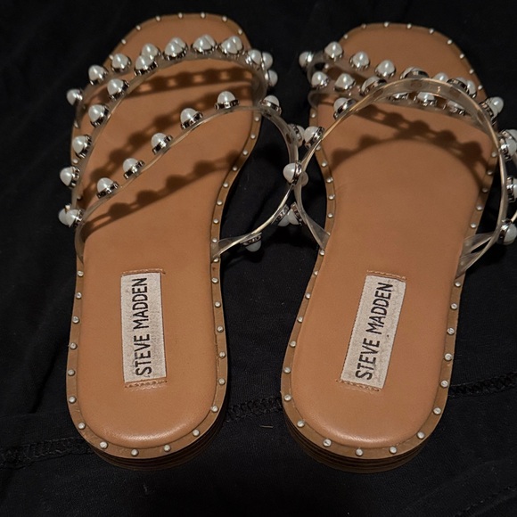 Steve Madden Pearl Embellished Sandals - Tan and White - Picture 2 of 3